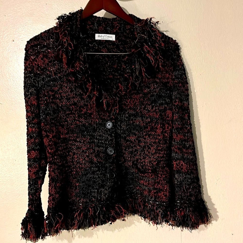 Ball of Cotton Vtg Silk Blend Cardigan Crop Sweater Womens medium